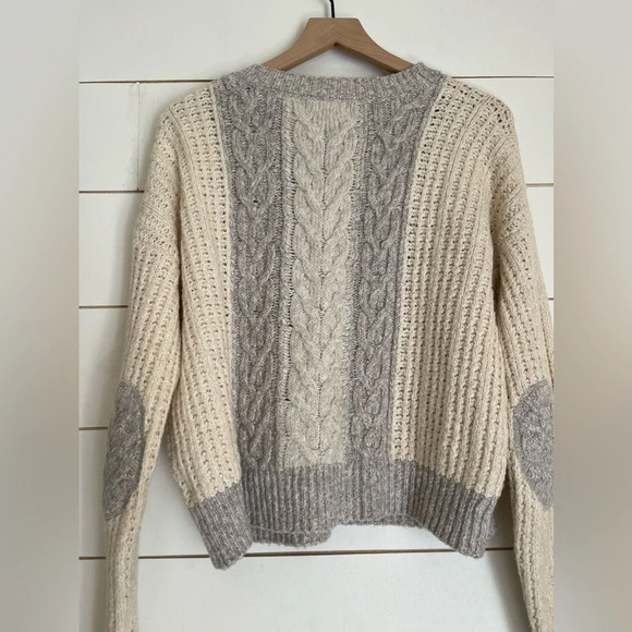 Anthropologie Sleeping on Snow M Cable Knit Pullover Sweater Gray Ivory $168 - Picture 8 of 11